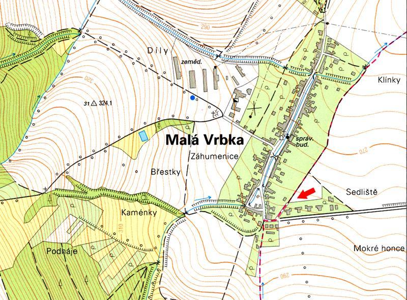 Základní mapa s vyznačením místa nálezu., 800x591, 128.78 KB