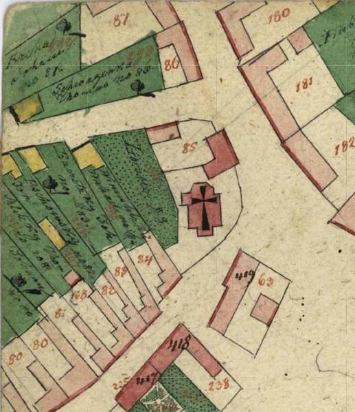 Mapa z roku 1827. Okolí kostela sv. Václava., 517x600, 62.59 KB
