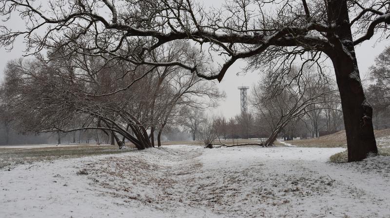 Rozhledna a vpravo pozůstatky valů opevnění, 800x449, 98.17 KB