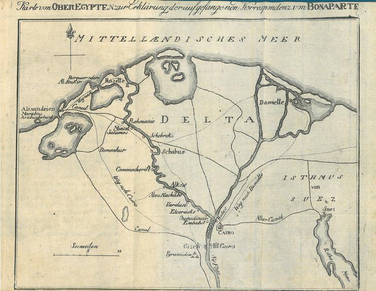 Mapa Horního Egypta. Z knihy: Aufgefangene Originalbriefe von der Armee des Generals Bonaparte in Egypten. 1799, 775x600, 94.95 KB